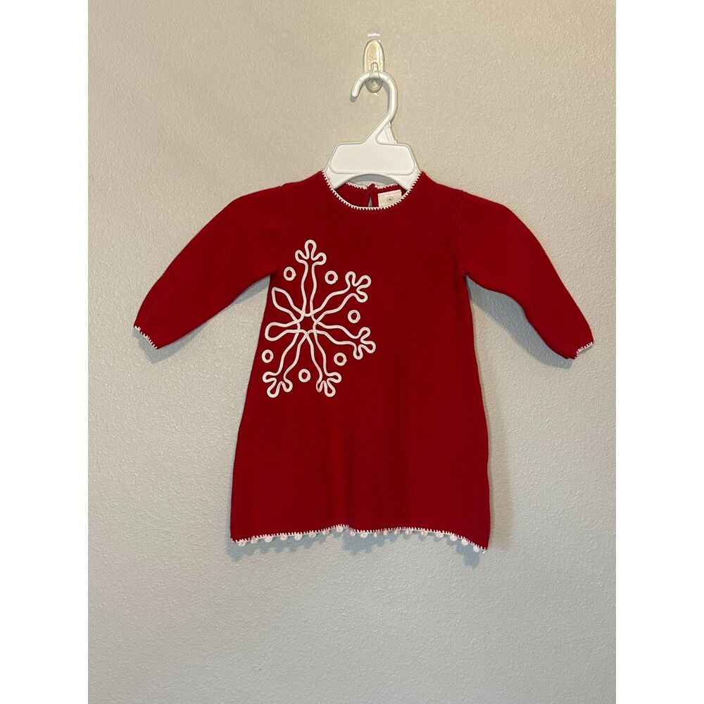 Hanna Andersson Red Snowflake Holiday Baby Sweater Dress size 80cm/18-24 Months